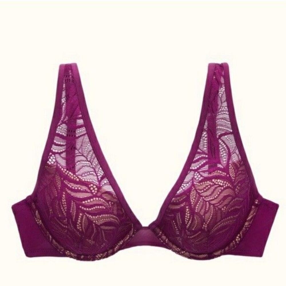 ThirdLove Feather Lace Plunge Underwire Push Up Bra Berry Crush Women's Sz 38G - Picture 2 of 10